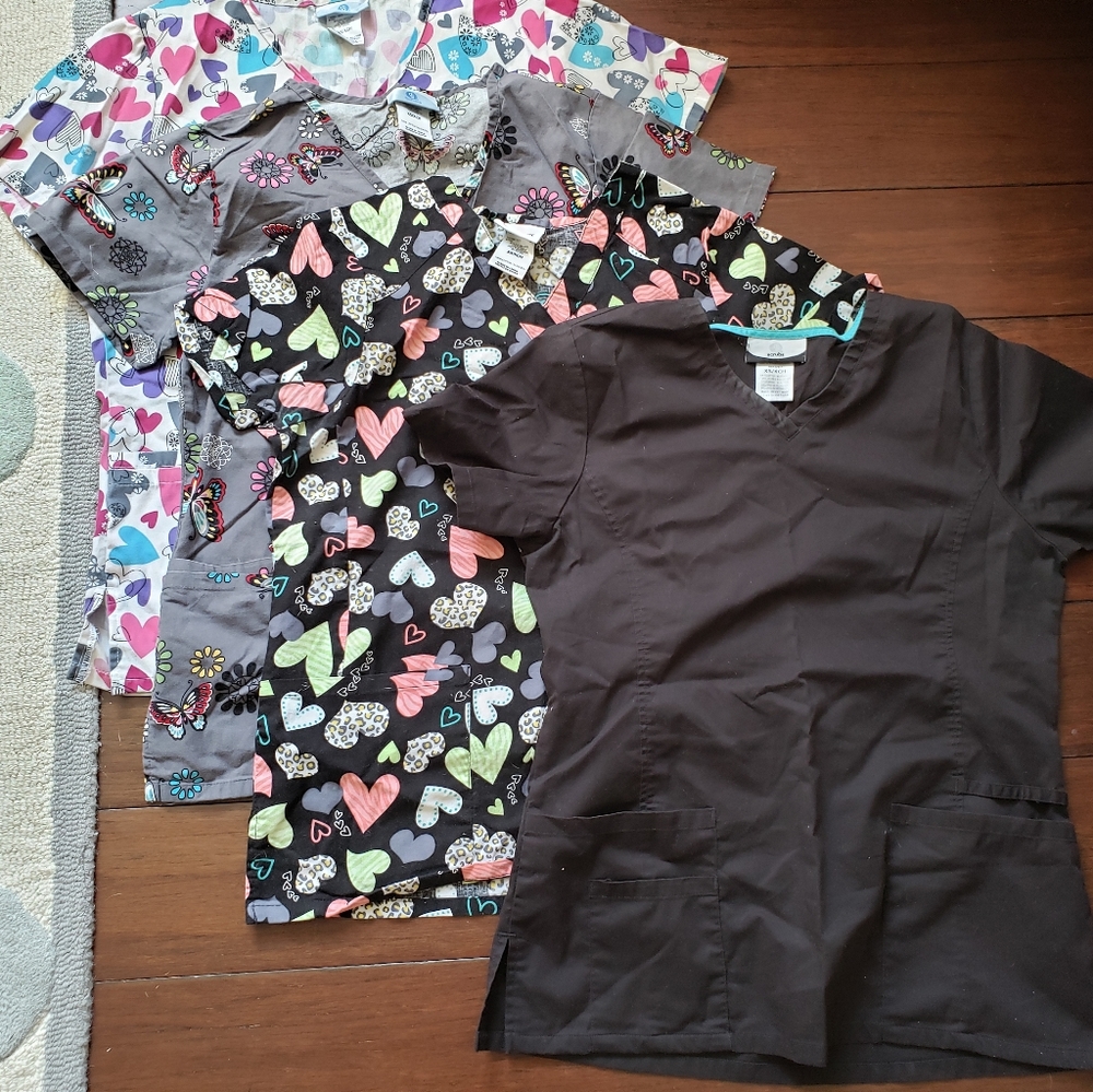Lot of 4 scrub shirts